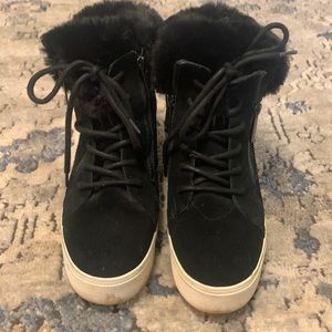 J/Slides J Slides Sarah Black Suede Fur sneakers boots sz 8